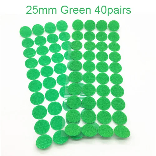 20 мм 25 мм многоцветная клейкая лента в горошек, нейлоновая липучка, Волшебная наклейка, круглая прочная самоклеящаяся лента для крепежа, 100 пар - Color: 25mm Green 40pairs