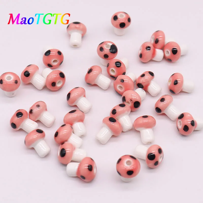 10x12mm Ceramic Mushroom Beads For Jewelry Making Necklace Bracelet Mix Color Handmade Ceramic Spacer Bead Accessories Wholesale