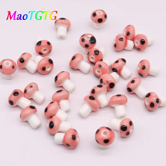 10x12mm Ceramic Mushroom Beads For Jewelry Making Necklace Bracelet Mix Color Handmade Ceramic Spacer Bead Accessories Wholesale A3