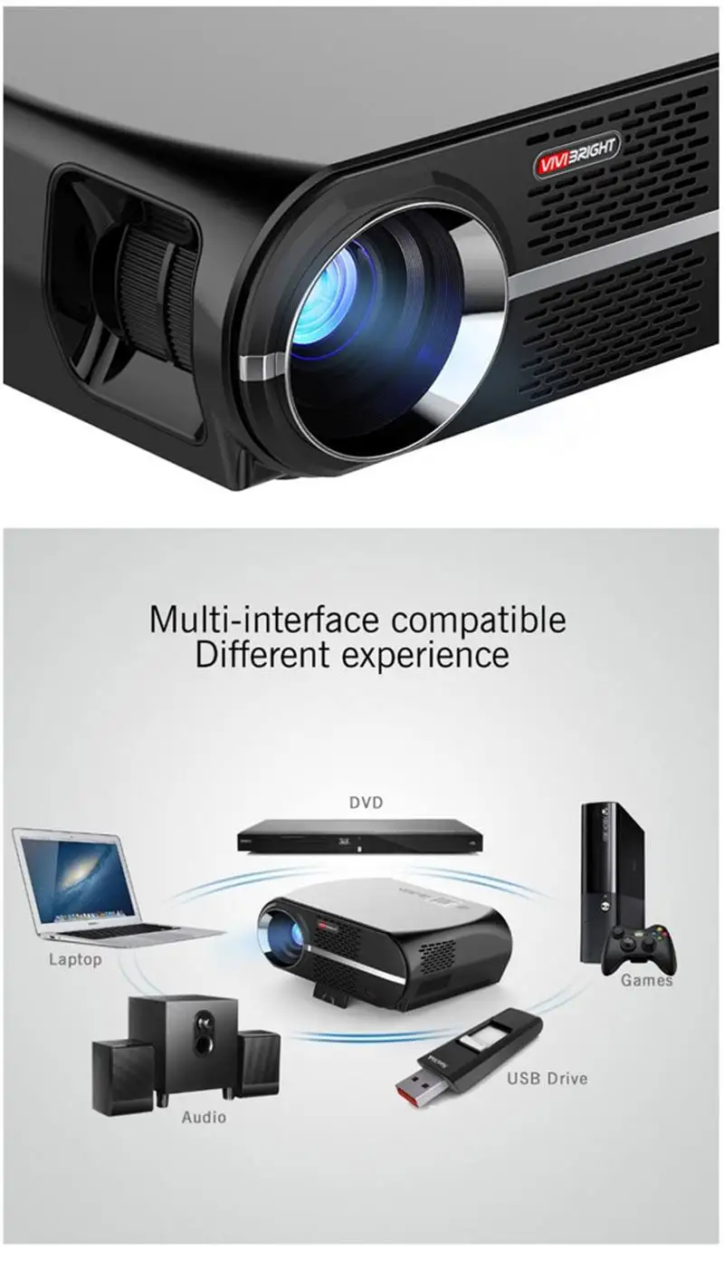 Vivibright GP100 беспроводной проектор VGA USB портативный проектор 3500 люмен микро видео светодиодный проектор 1280x800 для дома
