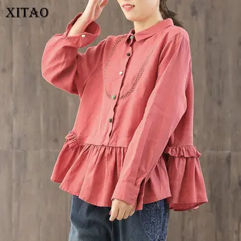 

XITAO 2020 Spring Women Shirts Loose Plus Size Literary Stitching Lace Cotton Linen Women Blouses Fashion Leisure Top ZLL4751