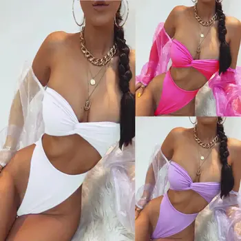 

New Summer Sheer Sleeve Off-shoulder Bikini Fashion Women Long Sleeve Bandage Bikini Set Tops Triangle Swimsuit Vintage Swimwear