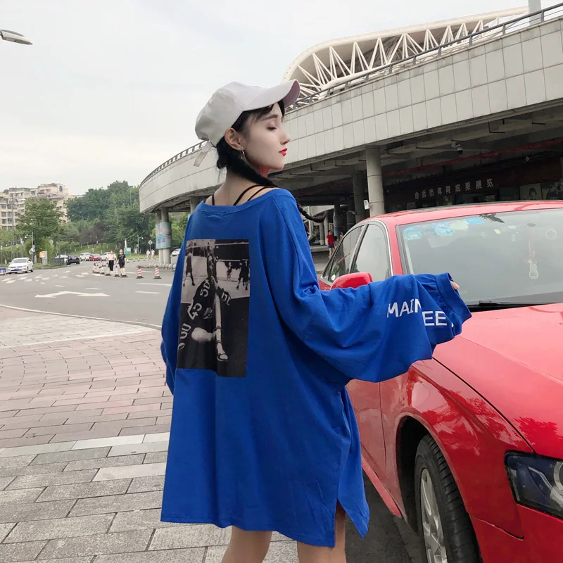 HAYBLST Брендовая женская футболка Ранняя осень Harajuku модный принт Топы И Футболки Плюс Размер 2XL Свободная Женская одежда с длинным рукавом