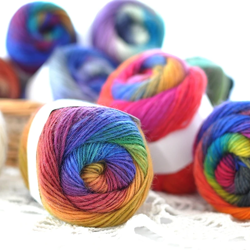 100% Filato Di Lana Colore Arcobaleno Per Maglieria A Mano Uncinetto Tessuto A Mano Spessore Filato Di Lana Uncinetto Scialle Filo 50G/Palla