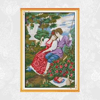 

The lovers on a swing Cross-stitch 14ct Print Canvas 11ct Count Fabric Cross Stitch kits DIY Handmade Embroidery Sets Needlework