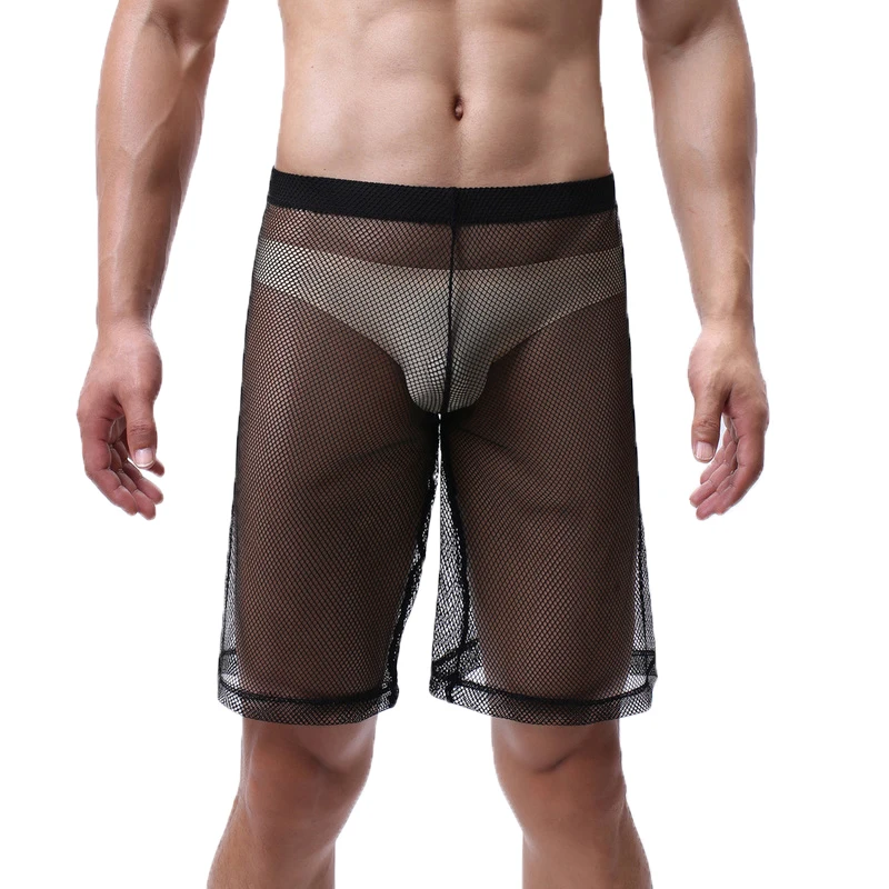 

Mens Sleep Bottoms Mesh Transparent Casual Loose Fishnet Shorts Sheer Lingerie Pantalon Erotic Gay Sleepwear Slip Pyjamas Pants
