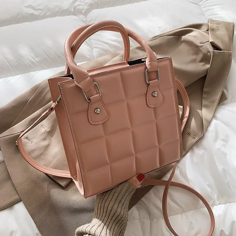 

2021 Fashion Plaid Square Women Handbag Pu Leather Shoulder Bag Designer Retro Large Capacity Crossbody Bag Casual Female Bag
