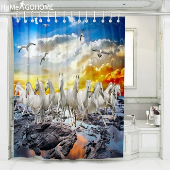 

Running Horse 3D Shower Curtain Waterproof Fabric Polyester Shower Bathroom Curtain Curtains Douchegordijn Bape Pascoa Plus Size