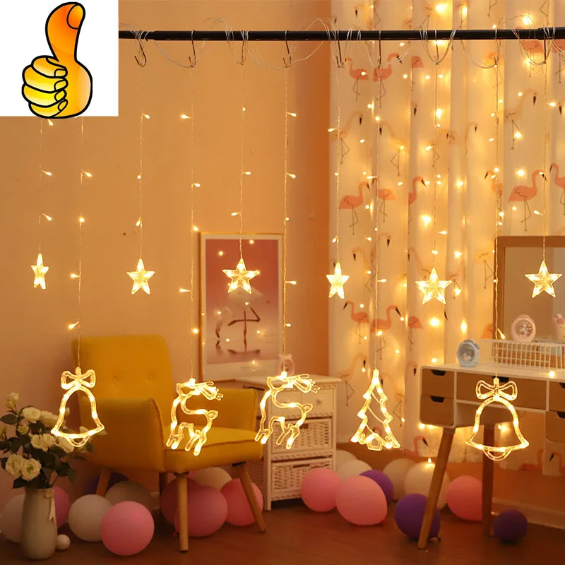 Новогодние и рождественские украшения для дома гирлянда занавеска со звездами