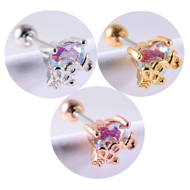 Colorful Crystal Ear Studs Cartilage Helix Lobe Conch Rook Piercing Screw Earrings Body Piercing Jewelry For Woman Ear Gift