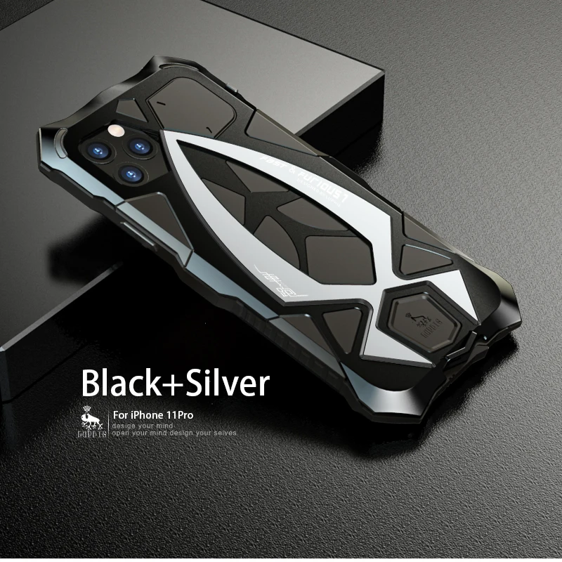 black silver Luphie водонепроницаемый противоударный чехол для телефона Gorilla glass для iPhone 11 pro XR XS Max спортивный автомобиль стиль металлические аксессуары для телефона чехол - Цвет: black silver