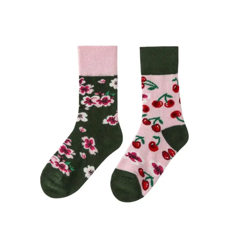 Модные детские носки с принтом хлопковые носки с цветочным принтом длинные Веселые носки для девочек детские От 4 до 12 лет на осень и зиму - Цвет: E