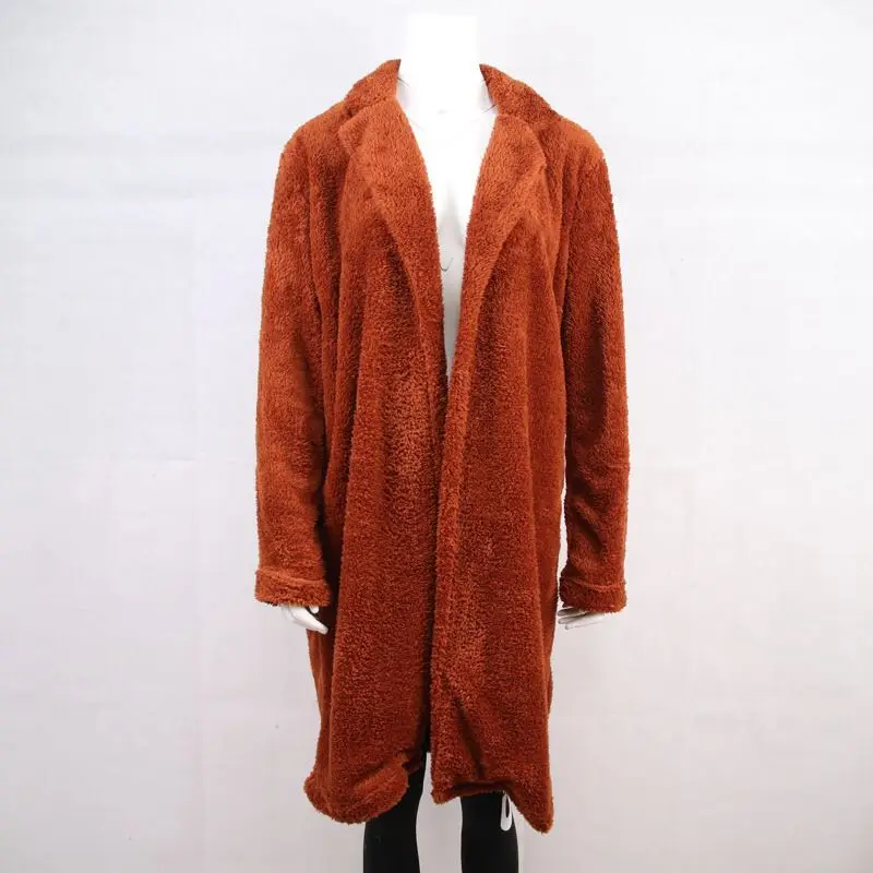 Luzuzi/женская верхняя одежда, осенне-зимняя новая женская плюшевая рубашка с длинными рукавами и отворотом, длинное пальто, однотонное, CE3434