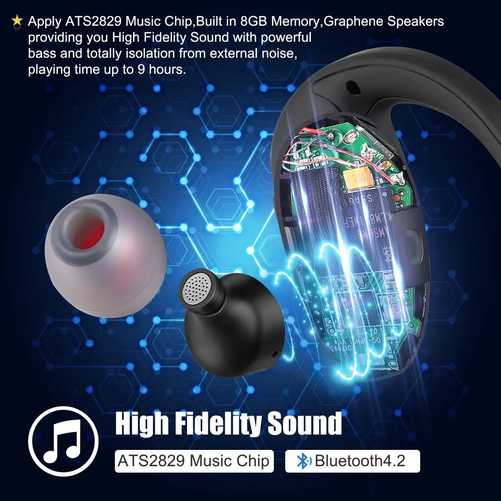 Водонепроницаемые 4,2 Bluetooth наушники с шумоподавлением HiFi стерео беспроводные наушники Спортивная гарнитура наушники для телефона