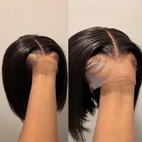 Perruque Bob Lace Frontal Wig brésilienne naturelle, cheveux lisses, 13x4, pre-plucked, pour femmes africaines 2