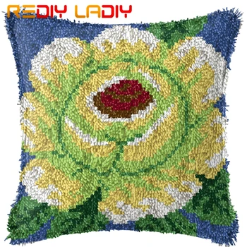 

Latch Hook Cushion Cream Flowers Pre-Printed Canvas Cushion Cover Acrylic Yarn Crochet Pillow Case Set Hobby & Crafts Home Decor
