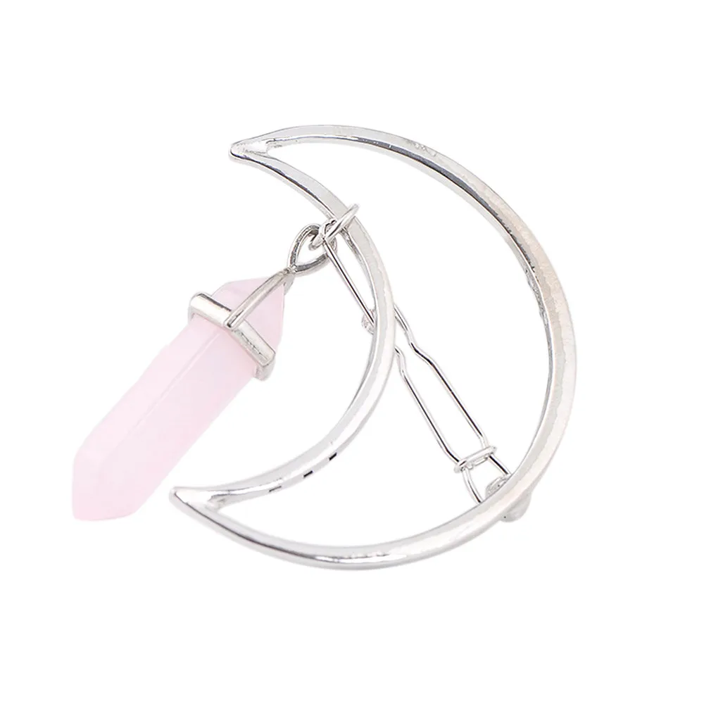 

Vintage Moon Quartz Hexagon Prism Alloy Hair Clip Stone Pendant Clamp Hairpin women accessories hair jewelry accesorios mujer