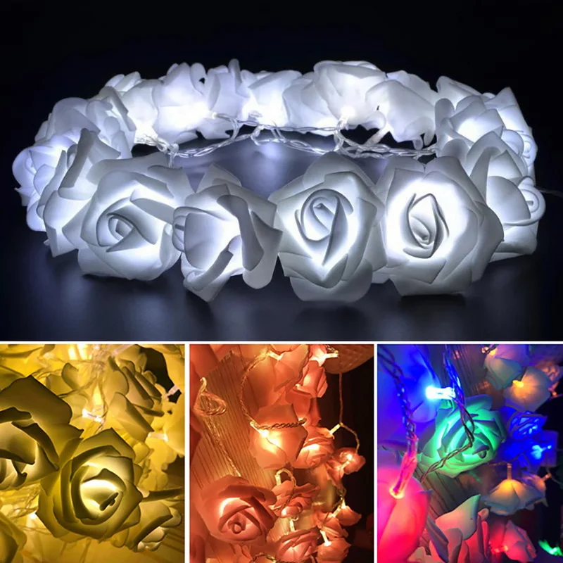 20 LED Rose Flower Lamp String Lights For Valentine Wedding Party Garland Christmas Holiday Decoration Battery Power Supply 2018
