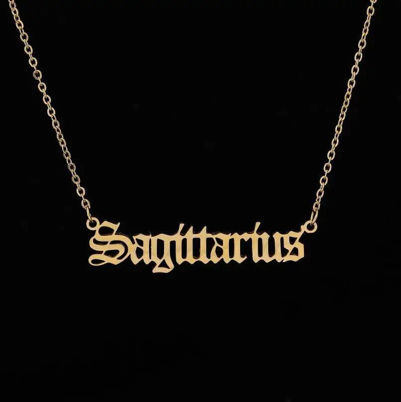 Designer original constellation women's zodiac necklace jewelry antique style design letter Taurus Aries Collier | Украшения и