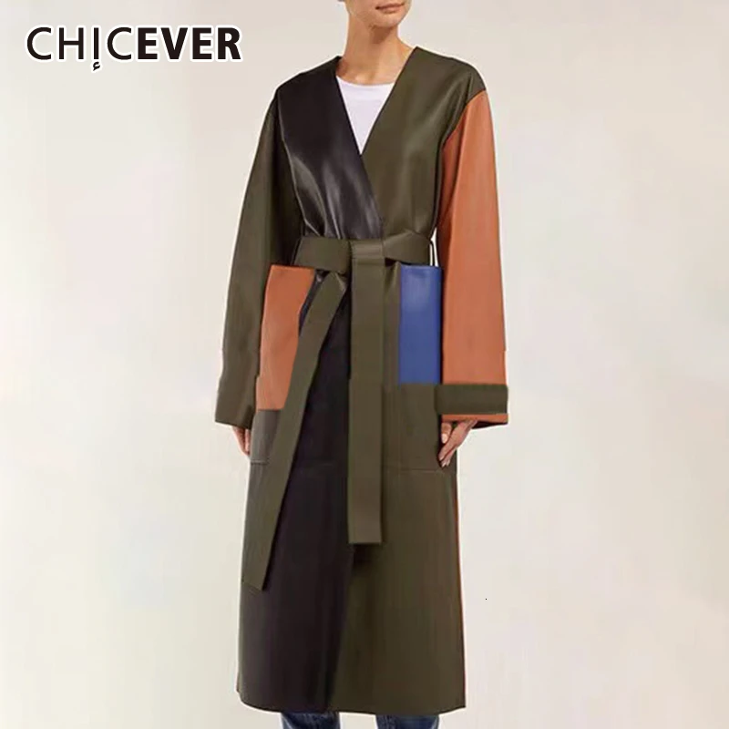 CHICEVER из искусственной кожи мозаичное яркое цветное женское ветровка с v образным