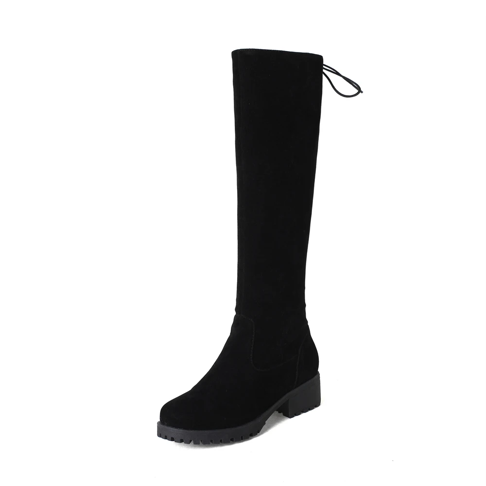 black Flock Большие размеры 34-43; женская зимняя обувь; сапоги до колена; высококачественные брендовые сапоги до бедра из искусственной замши; модные женские сапоги в стиле панк на молнии - Цвет: black Flock