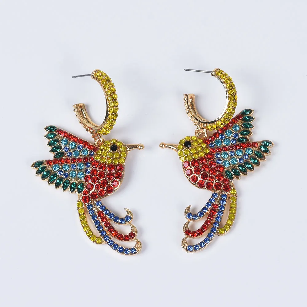 

Luxury Crystal Animal Bird Earrings Women Statement ZA Big Earrings Female Colorful Rhinestone Indian Ethnic Drop Earrings 2019