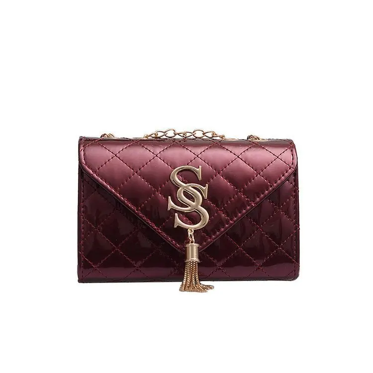

2019 New Style High Grade Textured Bag Shoulder Square Sling Bag Rhombus Chain Shoulder Bag Tassels WOMEN'S Bag