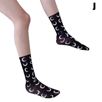 

New Style Floral Print Gauze Loose Socks Ultra-thin Sheer Silky Calf Socks Women Student Girls
