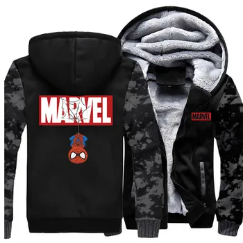 

2020 Thick Winter Marvel Spiderman Sweatshirts Men Funny Coats Letter Printing Male Trend Loose Jacket Camouflage sleeve Clothes