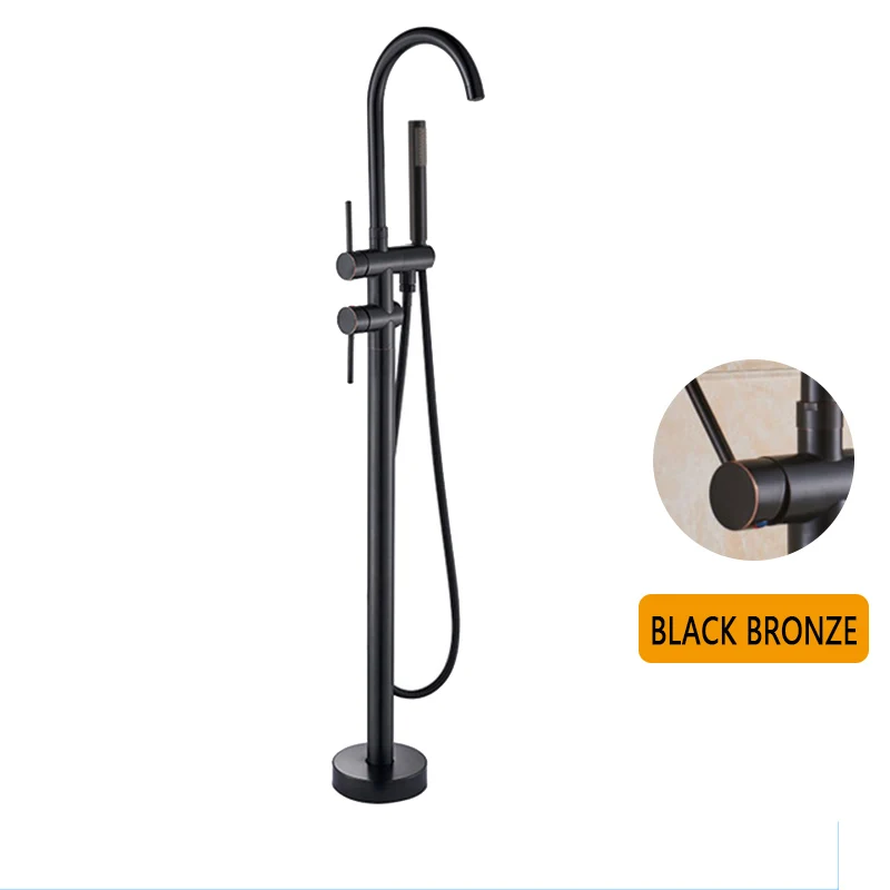 ORB Black Черный бронзовый напольный душевой кран для ванны разноцветный двойной ручкой стоячий поворотный кран Носик Смеситель для горячей и холодной воды - Цвет: ORB Black