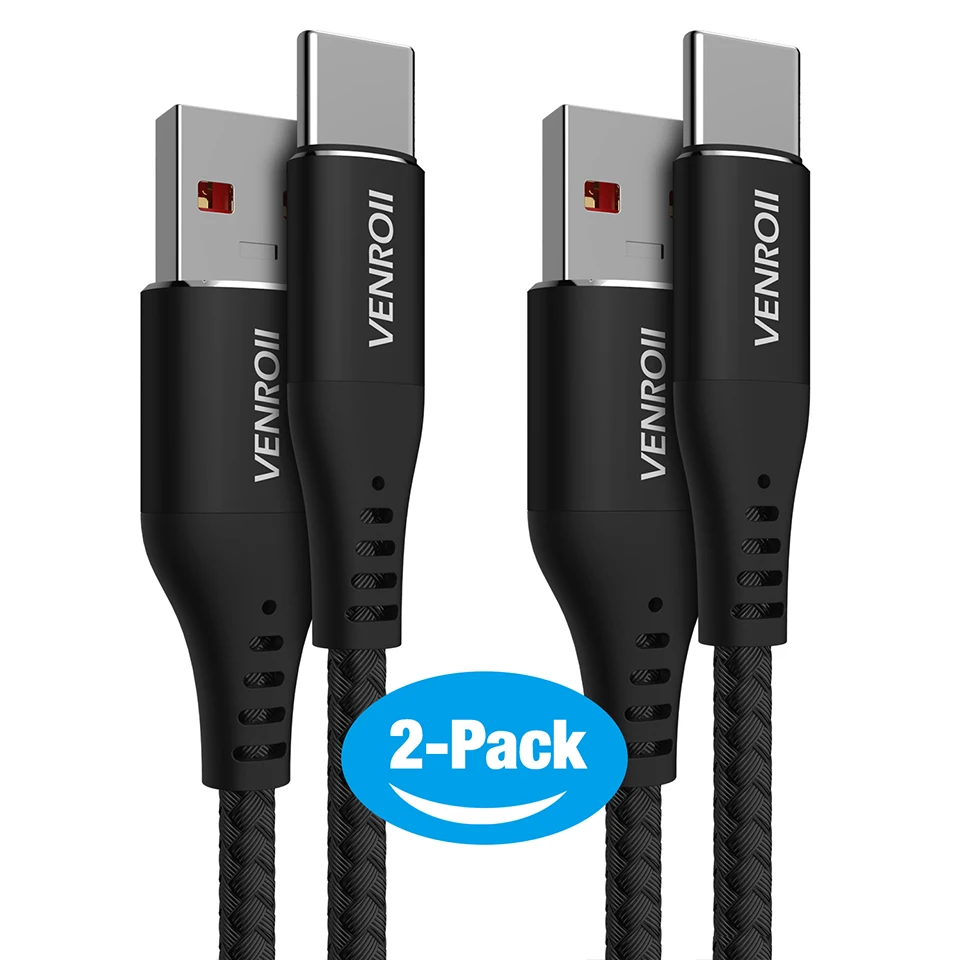 Venroii usb type C кабель для huawei mate 30 20 P30 P20 Pro Honor 10 5A Supercharge USBC Кабо провод для быстрого заряда для Redmi Note 8 - Цвет: Black 2PCS