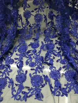 

Fashion Embroidery African Cord French Lace Fabric Nigerian Wedding 3d Lace Fabric With Lots Beads And Sequins for Women FJ2200