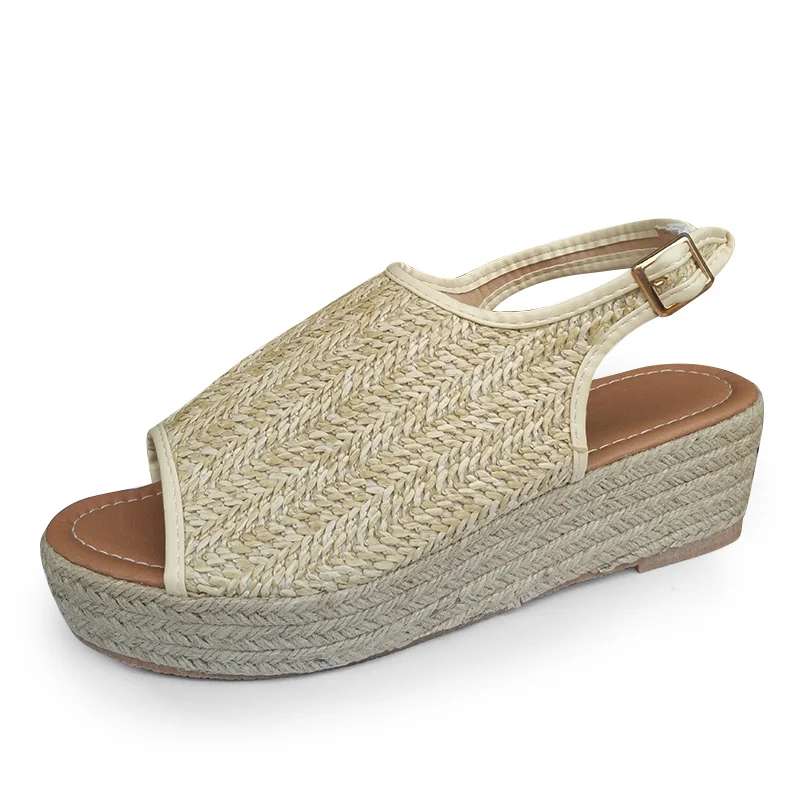 beige MCCKLE/летние женские пеньковые сандалии; модная женская пляжная обувь; Туфли на танкетке; удобные босоножки на платформе; обувь размера плюс - Цвет: beige