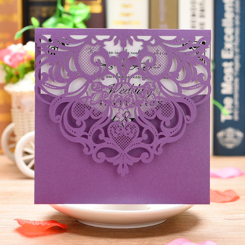  Laser Cut Lace Wedding Party Invitations Cards 100 PCS with Printable Paper for Engagement Wedding  - 4.00026E+12