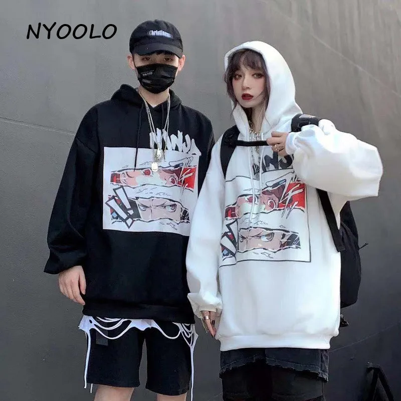NYOOLO Harajuku аниме ниндзя Наруто с буквенным принтом свободные теплые флисовые толстовки осень зима с капюшоном Пуловеры Толстовка для женщин и мужчин