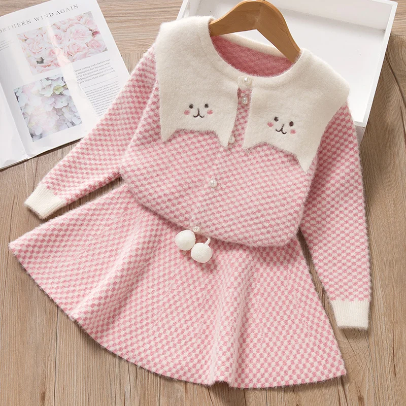 Menoea/Детская осенняя одежда с леопардовым принтом; детский зимний свитер; шерстяное платье с длинными рукавами и рисунком кота; Одежда для девочек; вязаные платья - Цвет: AX1278 Pink