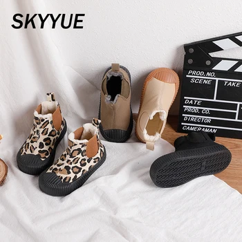 

New Winter Kids Sport Sneakers Children High Casual Sneakers Baby Girls Black Brand Shoes Boys Warm Leopard Sneakers Trainers