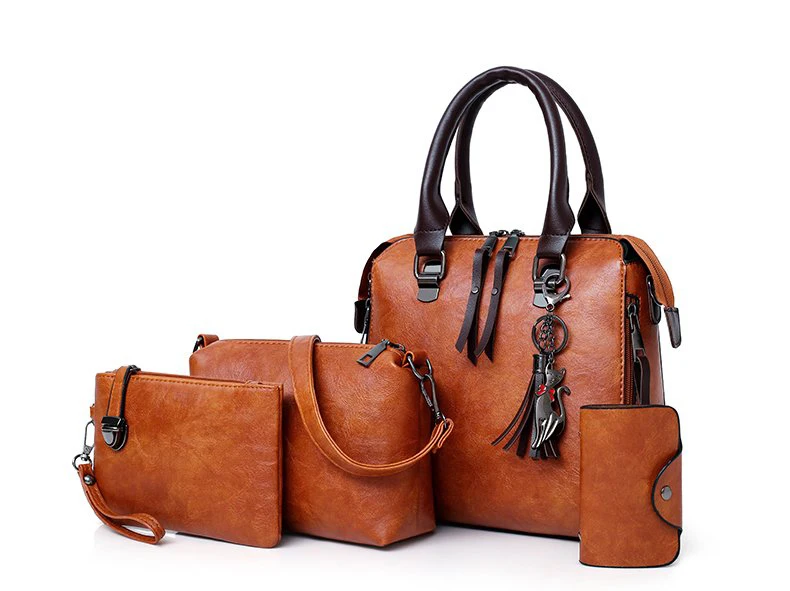Новые женские сумки, набор женских сумок, женские Сумки из искусственной кожи на плечо, сумки-мессенджеры, 4 шт./компл., ручная сумка высокого качества - Цвет: brown