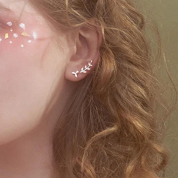 

LISM 925 Sterling Silver Hot Sale Asymmetric Leaves Leaf Stud Earrings For Women Fashion Jewelry pendientes 2020