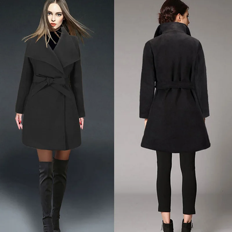 Женское пальто с поясом, зимнее, хлопковое, однотонное, с отложным ...
