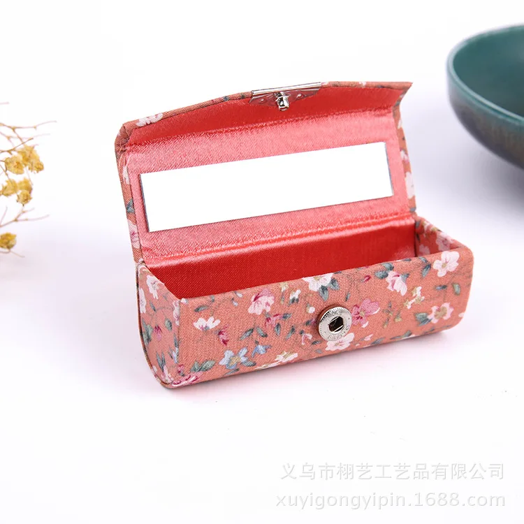 

Cotton Cloth Printed Lipstick Case Single Bottle Lipstick Case Red Cherry Lipstick Only Box Portable with Mirror Lipstick Case