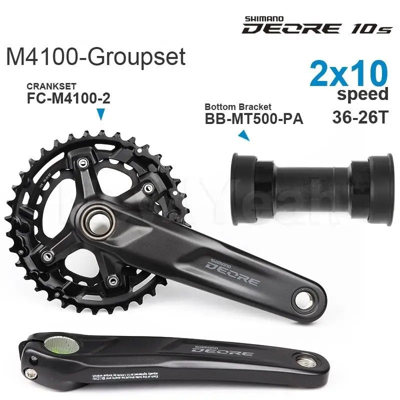 SHIMANO DEORE - M4100 ׷, 36-26T ũũ, ϴ 귡Ŷ, SM-BB52 /BB-MT500-PA- 2x10 ӵ