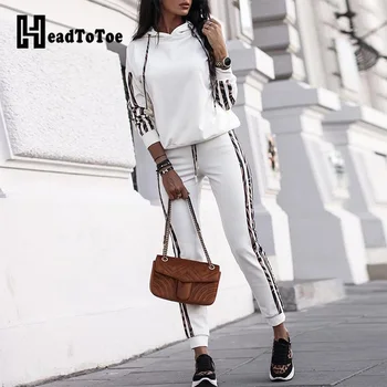 

Striped Drawstring Design Hooded Top & Casual Pant Sets Women Two Piece Outfits Autumn Casual Sweat Suits Women