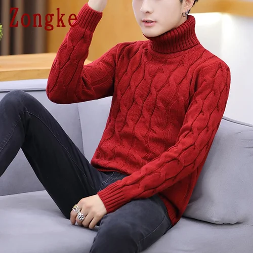 남성용 흰색 터틀넥 스웨터, 단색 줄무늬 풀오버, 터틀넥 M-2XL, 겨울 코트, 2023 신상 5