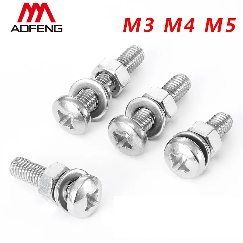 

3mm 4mm 5mm 6mm Cross Recessed Pan Head Screws M3 M4 M5 M6 X 8 10 12 14 16 20 25 30mm Round Head Bolts with Nuts and Washers