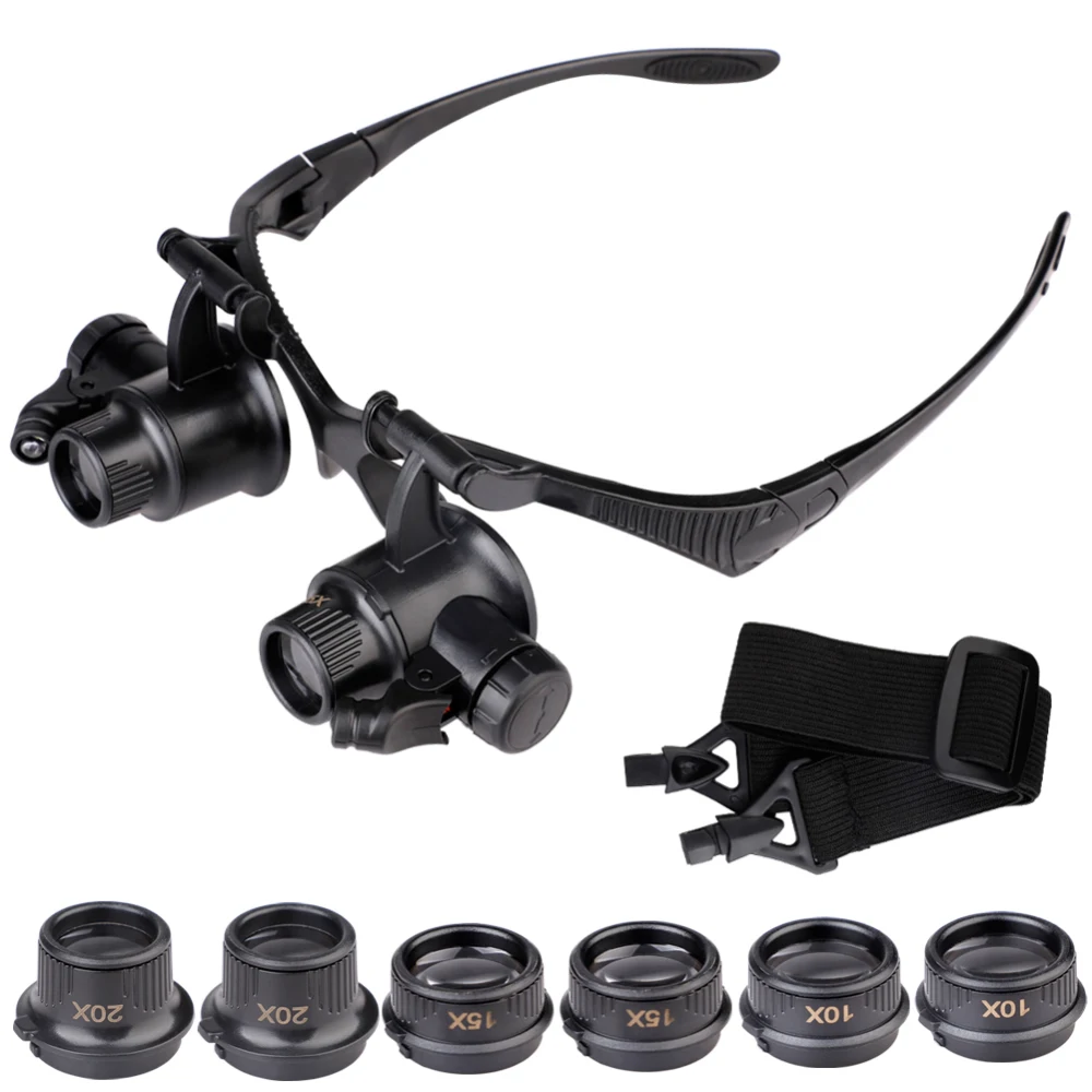

10X 15X 25X Hands Free Magnifier Loupe Lens LED Glasses Head-Mounted Repair Loupe Wholesale and Retail
