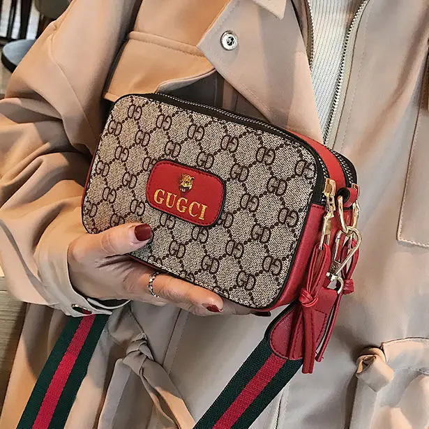 

Bag Women's 2018 New Style Fashion Shoulder Bag Tiger Head Printed Contrast Color Square Sling Bag Korean-style Versatile Should