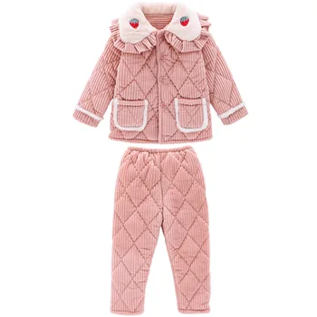 

MudiPanda Children'S Home Clothes Pyjamas Set Winter 2020 Cute Quality Enfant Flannel Pajamas Warm For Girls Plus Velvet Thick