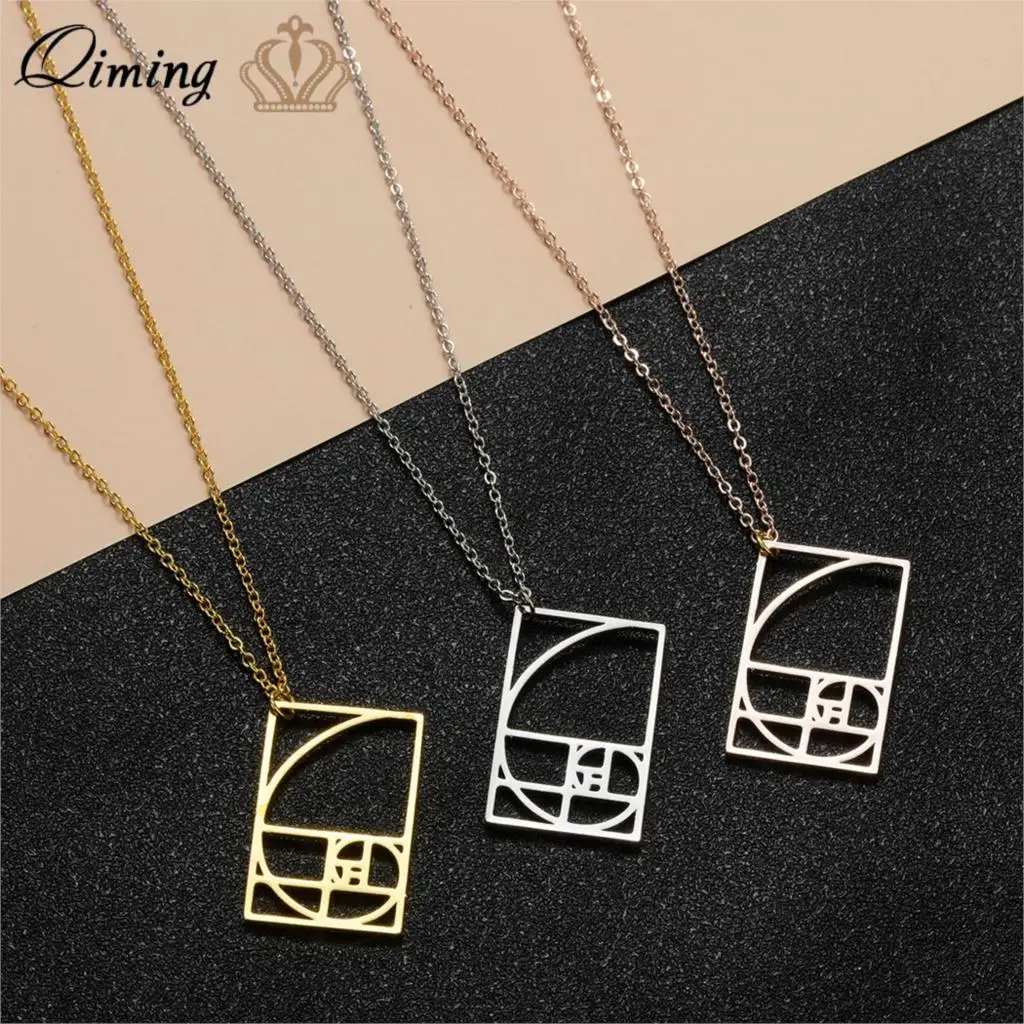 QIMING Fibonacci Necklace For Women Two Tone Finish Simple Jewelry Ratio Sacred Geometry Math Gift Graduation Teacher Gift
