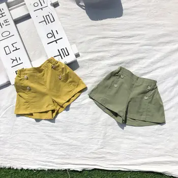

3172 2020 Children's Spring And Summer Shorts Korean Solid Color Front Four Buttons Girls Short Pants Casual Khaki Pants